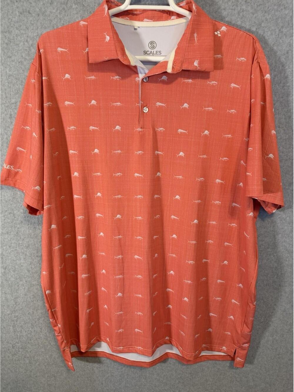 Scales Mens 2XL Performance Polo Shirt Coral Pelagic  Golf Short Sleeve